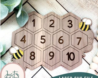 Montessori Number Recognition 1-10 svg file, Bee Puzzle svg, Montessori SVG laser svg, Montessori Counting svg, Educational Tool, Glowforge