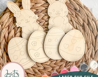 Easter Bunny & Egg SVG Bundle | Laser Cut Files | 2 Bunny Designs + 4 Easter Eggs | Kids Craft SVG | Glowforge SVG | Digital Download
