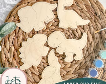 Niedliche Dinosaurier Laser Cut Dateien | Kinder DIY Paint Kit SVG Bundle | T-Rex Triceratops Stegosaurus Brachiosaurus Velociraptor | Glowforge bereit