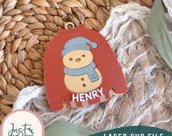 Ugly Christmas Sweater Bag Tag SVG | Snowman Christmas Laser Cut File | Holiday Backpack Tag | Personalized Christmas Bag Tag | Glowforge