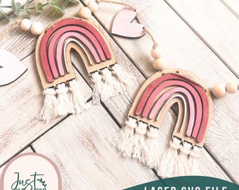 Valentijnsdag Rainbow macrame Garland svg, macramé muur hangen svg, Valentines Rainbow macrame svg, Glowforge laser SVG, digitale download