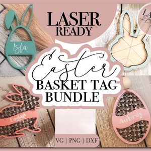Easter basket tag Bundle svg, Rattan Easter bunny tag svg, Cane Bunny Laser Cut file, Easter Basket Tag, Glowforge svg file, Laser svg