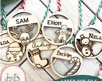 Christmas Ornaments laser files, Christmas Ornaments Kids, Personalized Laser SVG Ornaments, Glowforge Ornament files, Laser Cut files