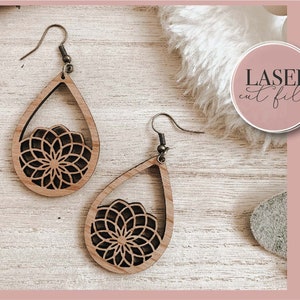 Boho Floral Laser Earrings svg, Laser Earring SVG file, Leather earring svg, Glowforge svg Files, Digital Download, Commercial Use