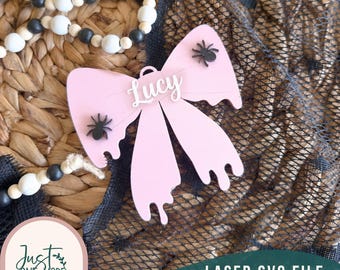 Spider Bow Bag Tag SVG | Halloween Bow Laser Cut File | Spider Bow Backpack Tag | Personalized Bag Tag | Cute Halloween SVG | Glowforge