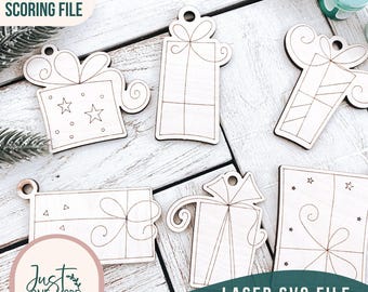 Adornos navideños para regalo, kit de manualidades DIY, Glowforge Laser SVG (descarga digital)