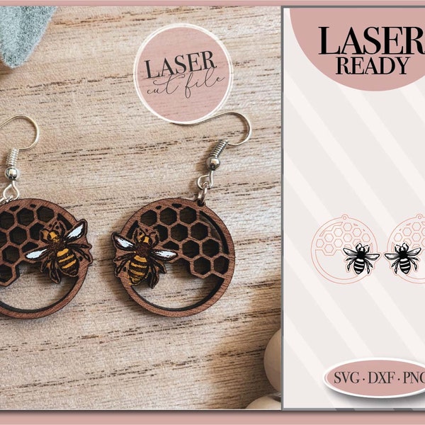 Bee hive earrings svg, Bumble bee svg, Boho Laser Earrings svg, Laser Earring SVG, Glowforge svg Files, Digital Download, Commercial Use