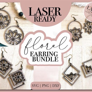Boho Floral Laser Earrings svg Bundle, Laser Earring SVG file, Leather earring svg, Glowforge svg Files, Digital Download, Commercial Use