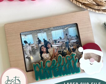 Nice List Material Frame SVG, Christmas Layered Sign Template, Laser Cut Holiday Design