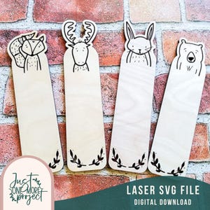 Woodland Animals Bookmarks svg, Laser Bookmark svg, Custom Bookmark svg, Kids Bookmark svg, Gift for Reader, Laser Cut file, Glowforge file