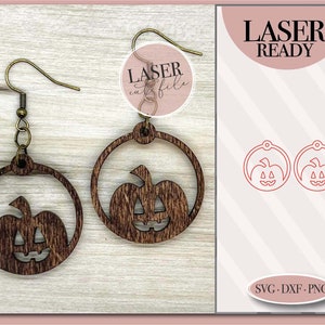 Boucles d’oreilles laser citrouille svg, Boucles d’oreilles Jack o lantern svg, Fichier SVG Boucle d’oreille laser, Boucles d’oreilles Halloween svg, Glowforge svg, Téléchargement numérique