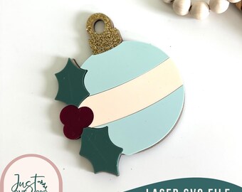 Laser Cut Christmas Ornament SVG, Holly Design (Digital Download)