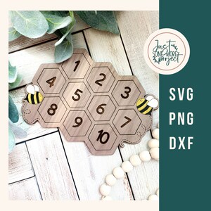 Montessori Zahlenerkennung 1-10 svg-Datei, Bienen Puzzle svg, Montessori SVG Laser svg, Montessori Counting svg, Lernmittel, Glowforge