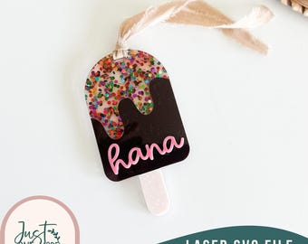 Eis am Stiel Bag Tag SVG, Sommer Bag Tag Vorlage, süße Kinder Name Tag digitale Datei