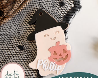 Ghost with Witch Hat SVG | Halloween Ghost & Pumpkin Laser Cut File | Cute Halloween SVG | Witch Ghost SVG | Glowforge File | Laser Cut