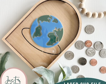 Earth Coin Bank SVG, Laser Cut Piggy Bank File (Glowforge)
