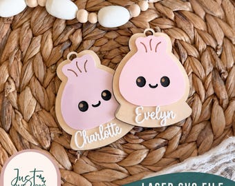 Dumpling Bag Tag Name SVG | Cute Dumpling Laser Cut File | Personalized Foodie Bag Tag | Asian Food SVG | Backpack Tag | Glowforge File
