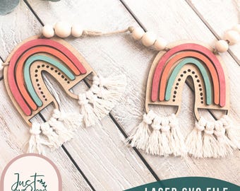 Rainbow Macrame Garland Laser SVG, Boho Wall Decor (Digital Download)