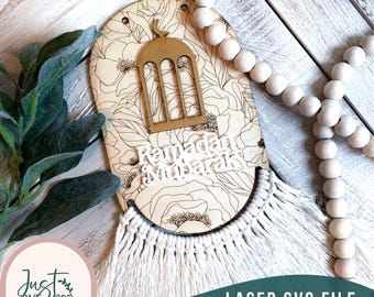 Ramadan Mubarak Floral Macrame SVG, Islamic Decor svg, Boho Islamic Macrame svg, Ramadan Kareem svg, Eid Decor svg, Glowforge svg file