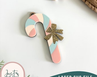 Candy Cane Ornament SVG, Laser Cut Christmas Tag File