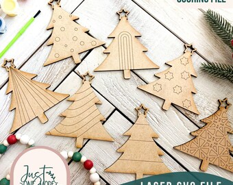 Archivo SVG de adornos para árbol de Navidad para corte láser, manualidades DIY (descarga digital)