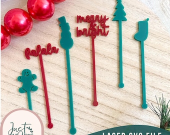 Christmas Drink Stir Sticks svg, Drink Stirrer Sticks svg, Holiday Swizzle Stir Sticks, Laser Cut file, Glowforge svg file, Laser svg file