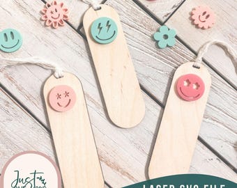 Retro Smiley Bookmark SVG, Laser Cut File (Digital Download)