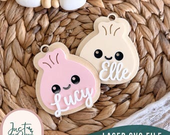 Dumpling Bag Tag SVG | Cute Dumpling Laser Cut File | Personalized Foodie Bag Tag | Asian Food SVG | Backpack Tag | Glowforge File