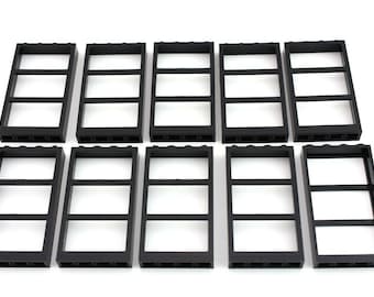TCM BRICKS Black 1x4x6 Window Frame with 3 Panes X10 Compatible Parts fits 57894