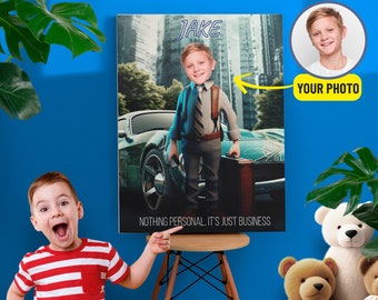 Businessman Kids Photo Canvas, Nothing Personal Just Business Custom Boys Canvas Wall Art Print, Funny Gift for Little Businessman KC5