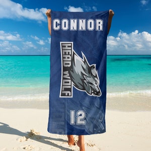 Custom Sports Team Logo Beach Towel, Add Your Logo Design Personalized Towels, Soccer Football Basketball Swim Baseball Team Gifts T115