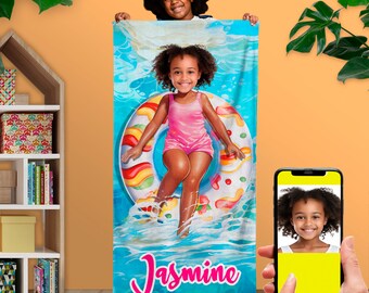 Personalized Girls Beach Towel: Custom Name Pool Float Towel