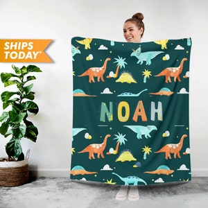 Manta de bebé personalizada con estampado de dinosaurio, manta Minky con monograma personalizado