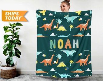 Monogrammed Blanket, Custom Blanket - Dinosaur Print Customized Blanket for Boys, Personalized Baby Blanket - Baby Shower Birthday Gifts L12