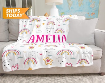 Personalized Rainbow Baby Blanket: Custom Name Minky or Sherpa