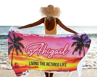 Personalized Retirement Beach Towel: Custom Name Gift for Coworker