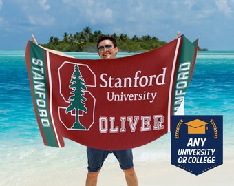 University Logo Towel, Custom College Beach Towel - Stanford Princeton Michigan Harvard University Logo Towels, Custom Graduation Gift T121