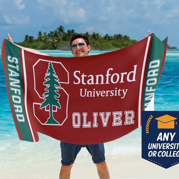 University Logo Towel, Custom College Beach Towel - Stanford Princeton Michigan Harvard University Logo Towels, Custom Graduation Gift T121
