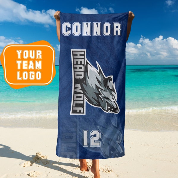 Custom Sports Team Logo Beach Towel, Add Your Logo Design Personalized Towels, Soccer Football Basketball Swim Baseball Team Gifts T115