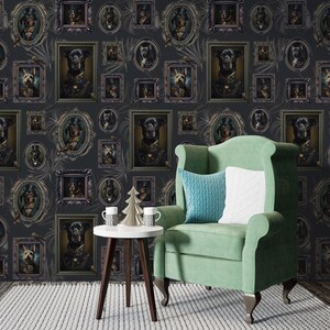 Dog Portrait Removable Wallpaper: Dark Academia Peel and Stick Decal
