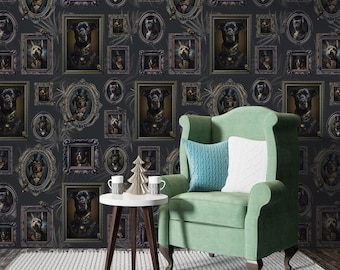Dog Portrait Removable Wallpaper: Dark Academia Peel and Stick Decal