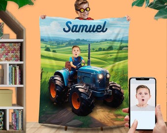 Personalized Tractor Blanket: Custom Photo Gift for Boys