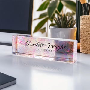 Desk Name Plate, Floral Design Personalized Sign, Custom Office Desks Plaque, Job Title Plate Gift for Boss, Coworker, Teacher, Lady A6