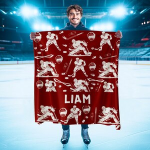 Personalized Blanket Hockey Team Gift, Ice Hockey Player Custom Name Gift, Sports Blanket Gift for Teen, Custom Colors Name Blankets L234