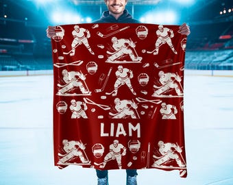 Personalized Hockey Blanket, Custom Name & Colors, Sports Team Gift