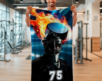 Personalized Hockey Team Beach Towel: Custom Name & Number, Sports Gift
