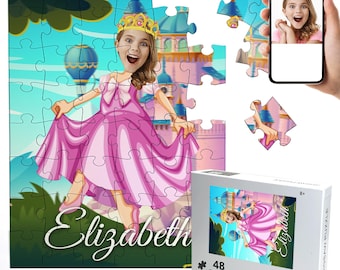 Gifts for Girls Personalized Puzzle from Photo 48 Piece, Princess Face Puzzle Custom Photo Gift for Niece Daughter, Children Puzzle P21