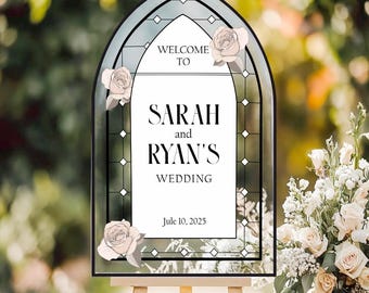 Custom Stained Glass Wedding Welcome Sign: Floral Acrylic Entrance Decor