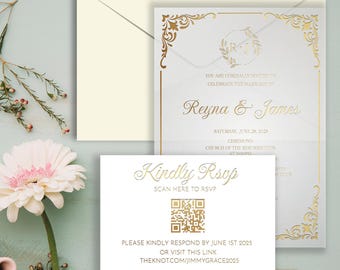 Acrylic Wedding Invitation Set: QR Code RSVP, Personalized Envelope
