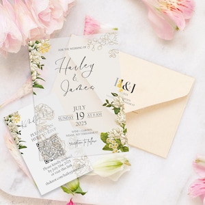 Acrylic Stylish invitation, Floral Acrylic Wedding Invite 10 Designs, Elegant Invitation with QR Code RSVP, Wedding Invites in Envelopes WI7